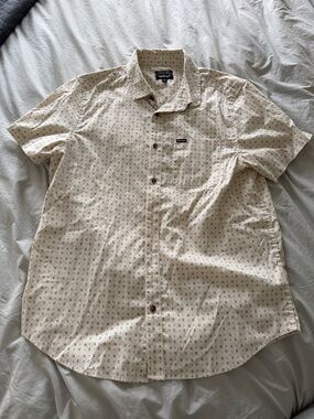 Brixton Men’s Cream Short-Sleeve Button-Down Shirt with Micro Print